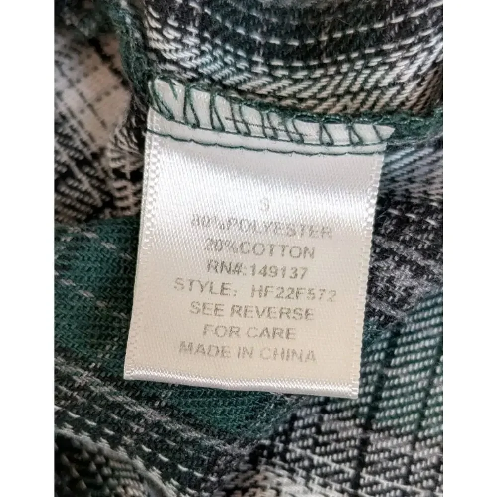 Hyfve Womens Button Up Long Sleeve Jacket Cropped Size Small Flannel Plaid Green